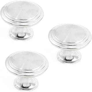 JAZZEEL Home Office Window Round Door Knob Pull - A Simple and Functional Replacement Knob for Cabinets and Closets - 2.9 cm Diameter - Round Knob Style - 3 Pieces - Silver Tone