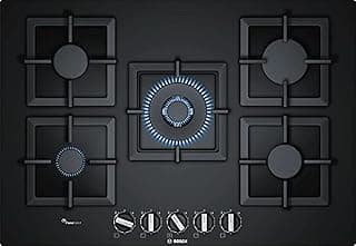 Series 6 Gas stove 75 cm-Tempered glass-5 Separated Burners-pan supports Elongated Cast iron with rubber feet-Double Crown Middle Burner-Nine precisely defined power levels-Spain-PPQ7A6B20