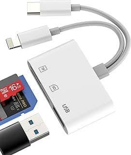 محول USB C Lightning إلى قارئ كروت SD (3 في 2) محول USB OTG 3.0 للايباد، قارئ كروت Micro SD للايفون 16 15 14، قارئ كروت ذاكرة TF للكاميرا الرقمية ابل Type C متوافق مع سامسونج واندرويد