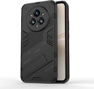 جراب هاتف متوافق مع Realme 14 pro plus 5G (14 pro+) بتصميم Punk Armor 2 في 1 PC + TPU مقاوم للصدمات مع حامل خفي (أسود)