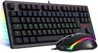 ريدراجون لوحة مفاتيح ميكانيكية وماوس للالعاب S113 باضاءة LED مع مفاتيح بنية وماوس RGB 4200 نقطة لكل بوصة للكمبيوتر ويندوز كويرتي ايطالي