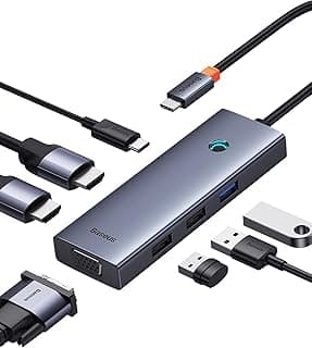 موزع شاشات عرض ثلاثي بورتال جوي USB-C بـ7 منافذ من باسيوس، 2 منفذ HDMI‏ 4K+‏VGA، شحن PD 100 وات، USB 3.0، قاعدة توصيل صغيرة لآبل ماك بوك ومايكروسوفت سيرفس برو وديل واللاب توب والاي باد وتابلت سامسونج