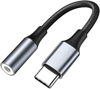 كيبل USB C الى محول مقبس سماعة راس انثى 3.5 ملم، دونجل صوت من النوع سي الى AUX مع رقاقة محول رقمي تناظري مدمجة، كيبل صوت هاي فاي مضفر