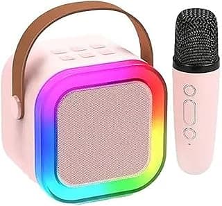 مكبر صوت بلوتوث BDT_K22 من كيه ام تكنولوجي مع اضاءة RGB يدعم المكالمات بدون استخدام اليدين، محرك USB، بطاقة تي اف، AUX، راديو اف ام، مع ميكروفون واحد - بينك