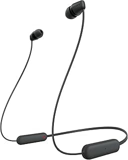 سماعة WI-C100-B بلوتوث لاسلكية داخل الاذن WI-C100 مع ميكروفون مدمج من سوني، اسود أسود