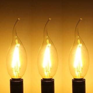 لمبة ليد شمعة، 4 وات، تصميم كلاسيكي، رأس لهب، تصميم عتيق، E14، 2700K، 250 لومن (عبوة 3 قطع)، إضاءة صفراء بنمط اديسون