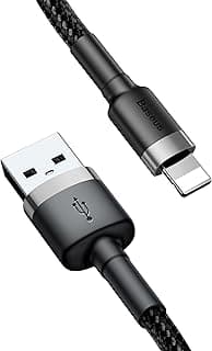 USB to Lightning Charging Cable iPhone 14 Pro Max Cafule Nylon Braided High-Density Quick Charge Compatible for iPhone 13 12 11 Pro Max Mini XS X 8 7 6 5 SE iPad (2 Meter, 1.5 A, Gray+Black)