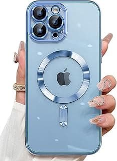 جراب حماية متوافق مع هاتف iPhone 13 Pro Max مصمم لتوفير عسكرية يمنع الاصفرار ومقاوم للخدش بتصميم كلاسيكي زجاج الحماية ومزود بخاصية المغناطيسية. (أزرق سييرا)