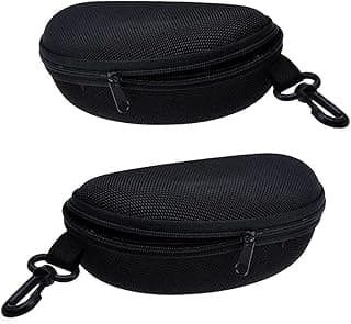 2 Pieces Portable Hard Case for Sunglasses, Hard Case for Sunglasses with Zipper, Sunglasses Case, Large Capacity Rigid Glasses Case with Hook and Closure, Black, Grande