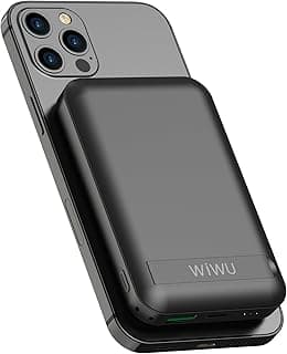 باور بانك من ويوو بسعة 10000 مللي أمبير ببطارية ليثيوم ايون ومنفذ USB-C مع شحن لاسلكي مغناطيسي وحامل مدمج للهواتف والتابلت، لون أسود
