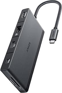 موزع USB بنوع C انكر 552 - 9 في 1 بشحن طاقة 100 وات مخرج HDMI بدقة 30 هرتز 4K و4 منافذ للبيانات A وC ومنفذ ايثرنت بطاقة SD &&& ميكرو اس دي لأجهزة ماك بوك وأجهزة اللاب توب اتش بي وديل أسود