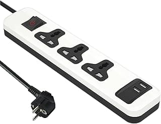 مشترك كهرباء شامل مع 3 منافذ + 2 منفذ USB-A من اي لوك| شحن سريع | 2 م