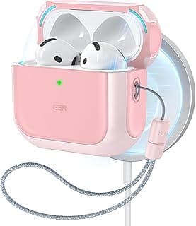 for AirPods 4 Case, Compatible with AirPods 4th Generation Case (2024) (USB-C), Compatible with MagSafe, Drop Protection Cover with Lanyard, Magnetic Lid Lock, Orbit Hybrid Series, Pink