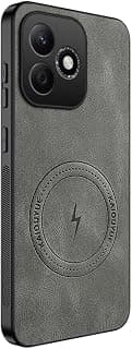 Compatible with Honor 600 Lite – PU Leather Phone Case Cover, Shockproof with Magnetic Ring for Accessories, Wireless Charging Compatible (if supported), Anti-Scratch TPU Bumper (Grey)