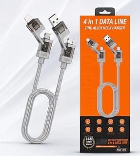 240W 4-in-1 Multi Charging Cable – Super Fast Charging Nylon Braided Data Cord with USB-A, Type-C & Lightning, Zinc Alloy Connectors (Universal Compatibility)