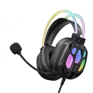 سماعة جيمنج اونكوما X89 RGB سلكية، ميكروفون مانع للضوضاء قابل للدوران 360 درجة، مشغلات 50mm، صوت ثلاثي الأبعاد غامر، تصميم مريح فوق الأذن للكمبيوتر واللابتوب (أسود)