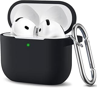 جراب متوافق مع AirPods 4 الجيل الرابع 2024 - جراب حماية كامل، سيليكون مقاوم للصدمات، إضاءة LED أمامية ظاهرة، مع ميدالية، أسود