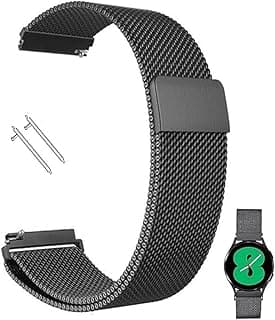 أحزمة مغناطيسية ELMO3EZZ متوافقة مع ساعة سامسونج Galaxy Watch 4 مقاس 40mm 44mm، وGalaxy Watch 4 Classic مقاس 42mm 46mm، سوار ستانلس ستيل 20mm سريع الفك للرجال والنساء/أسود