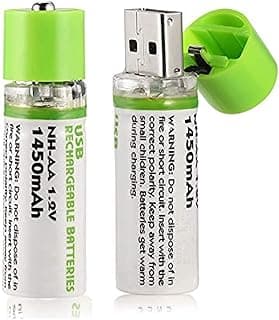 بطاريات ايه قابلة لإعادة الشحن بمنفذ USB - مجموعة من قطعتين، 1.2 فولت، الفضة والزنك