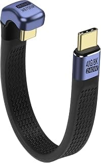 Chenyang USB C Short Cable USB4 Type C 40Gbps PD 240W Power 8K@60Hz Slim Flat U Shape Ultra Thin FPC Data Cable Suitable for Laptops and Mobile Phones Angled Extension Data Cable 13cm