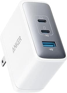 شاحن سريع B2145 بمنفذ USB نوع سي بتقنية نتريد الغاليوم II بقدرة 100 وات، محول يثبت في الحائط صغير بـ 3 منافذ من انكر، متوافق مع ماك بوك وديل XPS وايباد برو وجالاكسي S24 وآيفون 16/15 والمزيد، أبيض