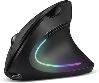 [G-5000] ماوس لاسلكي عمودي مريح قابل لإعادة الشحن، (2 في 1) بلوتوث 5.2 و 2.4GHz USB، إضاءة RGB، 1000/1200/1600 DPI، 6 أزرار صامتة، للابتوب، كمبيوتر، ماك، تابلت - أسود