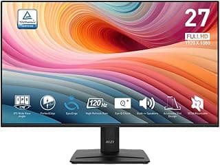 MSI شاشة مكتب العاب برو MP275 E2 مقاس 27 انش IPS 1920×1080 (FHD)، 120 هرتز، مزامنة حرة، HDMI، منفذ عرض، منفذ VGA، قابلة للتثبيت فيسا، امالة مكبر صوت، اطار رفيع 4 جوانب 1 مللي ثانية، اسود