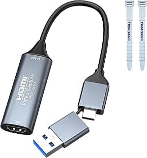 Video Capture Card,4K 1080P HDMI to USB C Audio Video Capture Card with Type C Adapter,4K 30HZ HD,for Windows,MacOs, Android,for Game Live Broadcast,Video Recording(Gray)