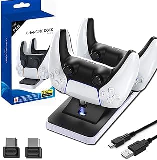 قاعدة شحن ذراع تحكم PS5 من CXZ، شاحن مزدوج USB Type C جديد مع كابل، قاعدة شحن ليد تحكم سوني بلايستيشن 5 (أبيض)
