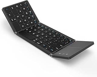 Bluetooth Keyboard with Touchpad for iPad, Compact Foldable Wireless keyboard with Trackpad, Mini Portable Rechargeable QWERTY UK Layout Keyboard Specially for iOS Mac OS Systems, Black and Space Gray