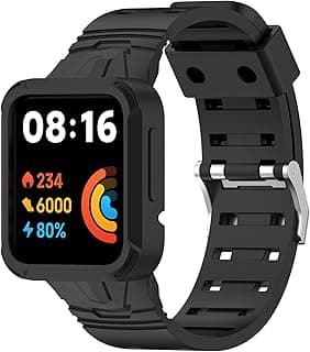 سوار بديل متوافق مع شاومي Redmi Watch 2 Lite/Mi Watch Lite/Poco Watch/Redmi Watch 2، حزام سيليكون ناعم قابل للتعديل مع غطاء (أسود)
