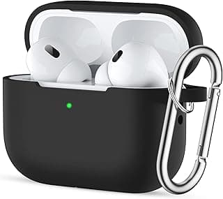 جراب لـ AirPods Pro 2 موديل 2022 - جراب سيليكون حماية كاملة متوافق مع ابل AirPods Pro الجيل الثاني، غطاء مضاد للصدمات مع ميدالية [ضوء LED أمامي ظاهر]، أسود