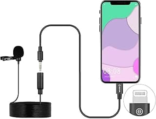 ميكروفون لافالير بمدخل Lightning، ميكروفون Boya BY-M2 عالمي مع محول Lightning متوافق مع ايفون 11 10 X 8 7 وماك وايباد ويوتيوب وفيس بوك لايف (20 قدم)
