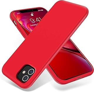 جراب سيليكون لهاتف iPhone 12 و iPhone 12 Pro (6.1 بوصة)، غطاء هاتف نحيف ومقاوم للصدمات، بطانة داخلية ناعمة من المايكروفايبر وظهر أكريليك صلب مقاوم للخدش، حماية كاملة للجسم (أحمر)