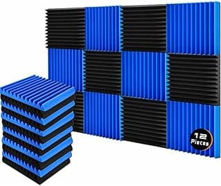 ألواح فوم عازل للصوت ACOUSTIC MOTION®، تصميم WEDGES مربع، 30x30x3 سم، ذاتية اللصق، للاستوديو وغرف الجيمنج، أزرق وأسود، 12 قطعة