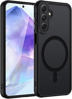 جراب مغناطيسي لسامسونج Galaxy A34 5G، غطاء خلفي صلب مطفي شفاف مع إطار سيليكون TPU نحيف جداً ومضاد للصدمات - أسود