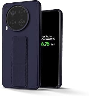 For Tecno Camon 30 4G Silicone Back Case with Leather Handle Wrist Strap, Kickstand Back Feature Landscape and Portrait, Magnetic Holder Compatible with Tecno Camon 30 4G (6.78") (Dark Blue)