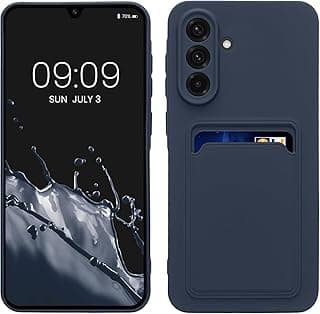 جراب سيليكون ناعم مع حافظة بطاقات متوافق مع سامسونج Galaxy A26، جراب محفظة بتصميم عصري ناعم (أزرق كحلي)