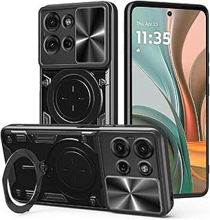 جراب لموبايل موتورولا Moto G75 5G بسلايدر لحماية الكاميرا، جراب عسكري متين بظهر مغناطيسي - أسود