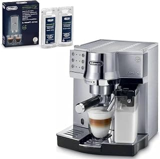 ماكينة اسبريسو وكابتشينو De'Longhi EC 850.M - فضي (ضمان دولي) + عبوتين مزيل ترسبات EcoDecalk من De'Longhi سعة 100 مل*2