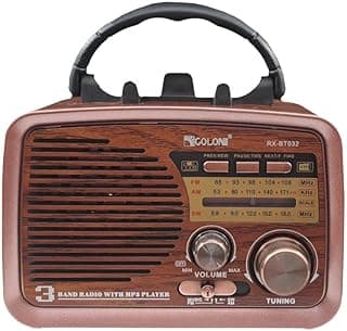 راديو محمول كلاسيكي RX-BT032 مع سماعة بلوتوث - 3 نطاقات FM/AM/SW، قابل لإعادة الشحن، خاصية TWS، دعم USB وبطاقة TF (داكن)