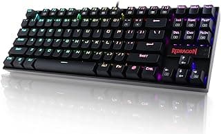 K552 Mechanical Gaming Keyboard with 87 Keys 16.8 Million Colors Adjustable RGB Backlight Waterproof Design USB Wired English Work Keyboard ABS Metal Design for Windows PC Gaming (Red Axis,