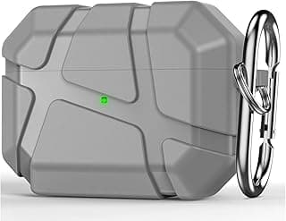 AirPods Pro 1/2 Case, Shockproof Silicone Protective Case for Apple AirPod Pro 2nd/1st Generation, Hard Shell Design, Anti-Scratch, Front LED Light with Carabiner (Gray)