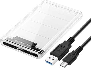 Case Cover Box 2.5 Inch External Hard Drive Enclosure Casing, SATA III to USB Type-C for HDD/SSD with 3.1 Cable - Tool Free Installation, Transparent Design, Supports UASP and up to 2TB (Clear)