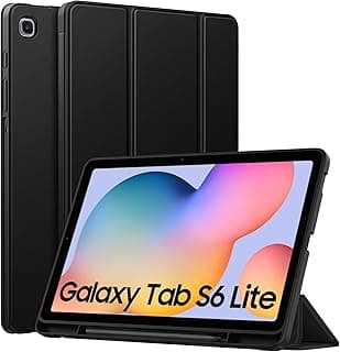 جراب لسامسونج جالاكسي Tab S6 Lite 10.4 بوصة 2024/2022/2020 مع حامل قلم، جراب حماية بمسند ثلاثي الطيات مع خاصية الفتح/الغلق التلقائي وظهر TPU ناعم، أسود