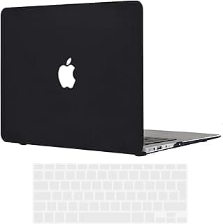 جراب TECOOL متوافق مع لابتوب ابل MacBook Air 13 بوصة 2010-2017 (A1466 A1369)، غطاء بلاستيكي صلب مع واقي كيبورد للغة الإنجليزية، أسود (مطفي)