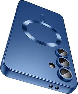 جراب مغناطيسي لهاتف سامسونج Galaxy S24 FE [متوافق مع MagSafe] [حماية مدمجة لعدسة الكاميرا] جراب نحيف من السيليكون الناعم مقاوم للصدمات بلمعة معدنية (أزرق)