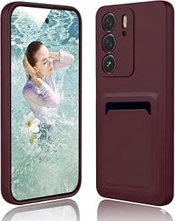 Soft Silicone Case Cover with Card Holder Compatible with Realme C75, Soft Fashion Design Wallet Case (Wine Red)