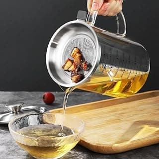 Glass Measuring Jug with Lid and Stainless Steel Infuser, Heat Resistant, Measuring Marks, 1500ml