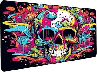 Colorful Abstract Skull Gaming Mouse Pad (70× 30cm) for Keyboard and Mouse Desk Mat – Anti Slip Rubber Base – Stitched Edges – Waterproof – Speed Edition